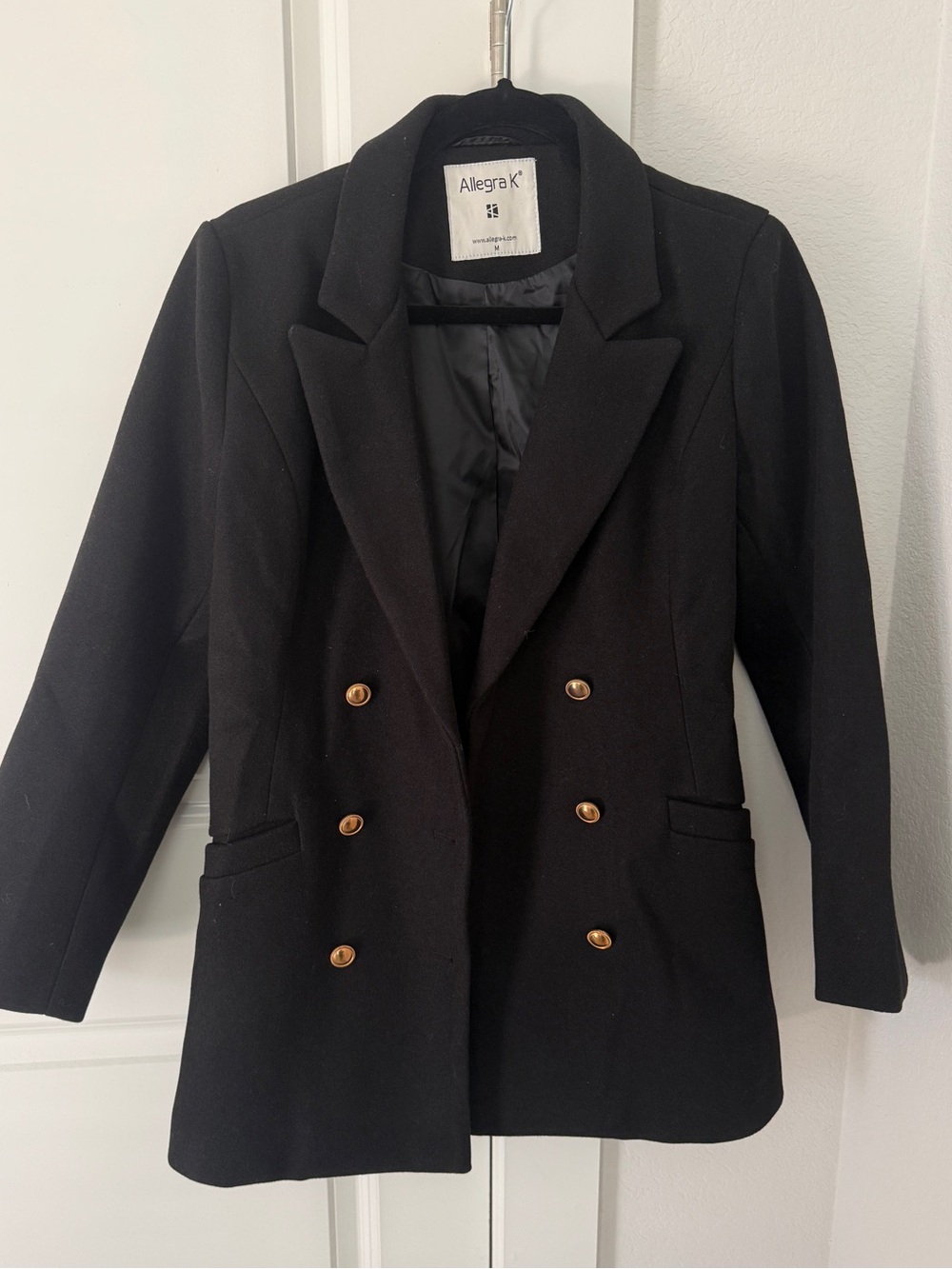 Allegra K Double-Breasted Black Blazer with Gold Buttons